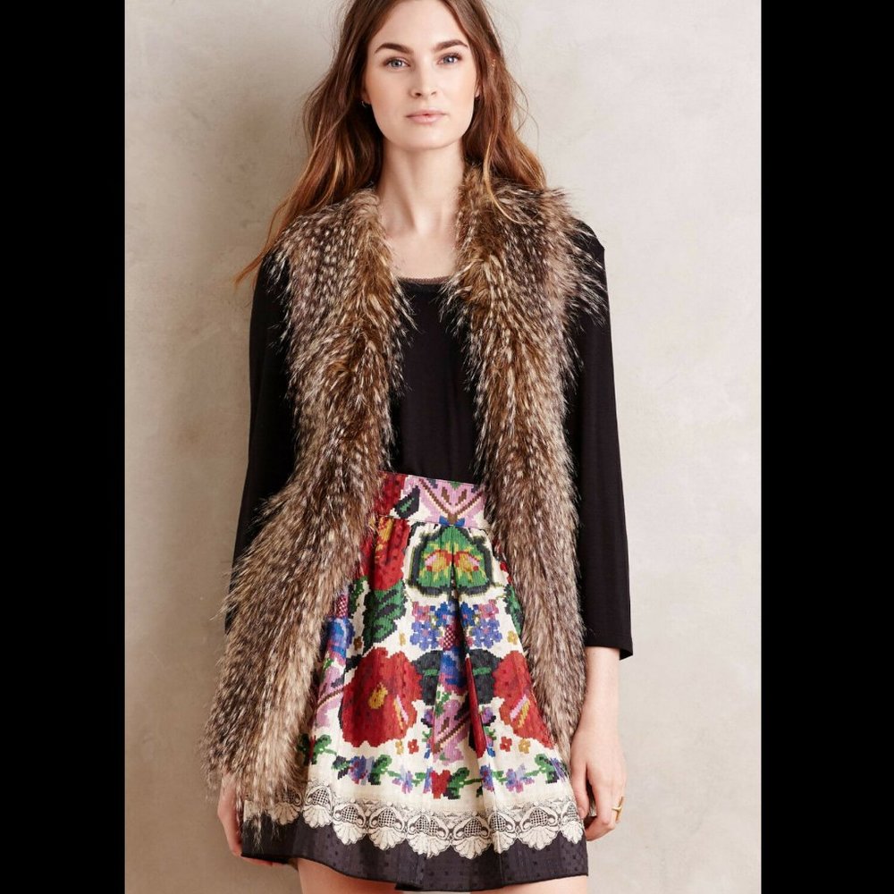 NEW ANTHROPOLOGIE Trading Post Faux-Fur Vest by Ella Moss sz M